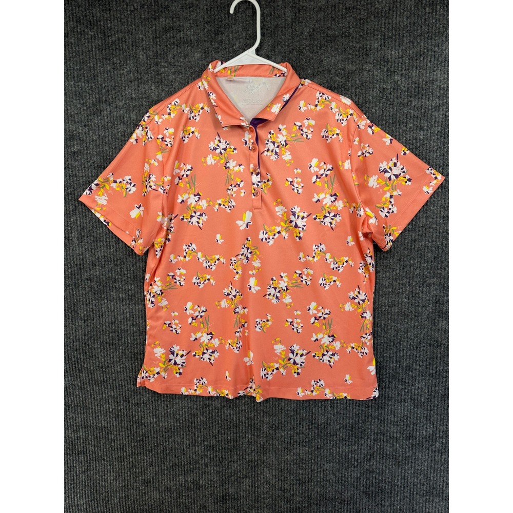 Monterey Club Polo Shirt Women XL Coral Floral Dry Swing Moisture Wicking Golf